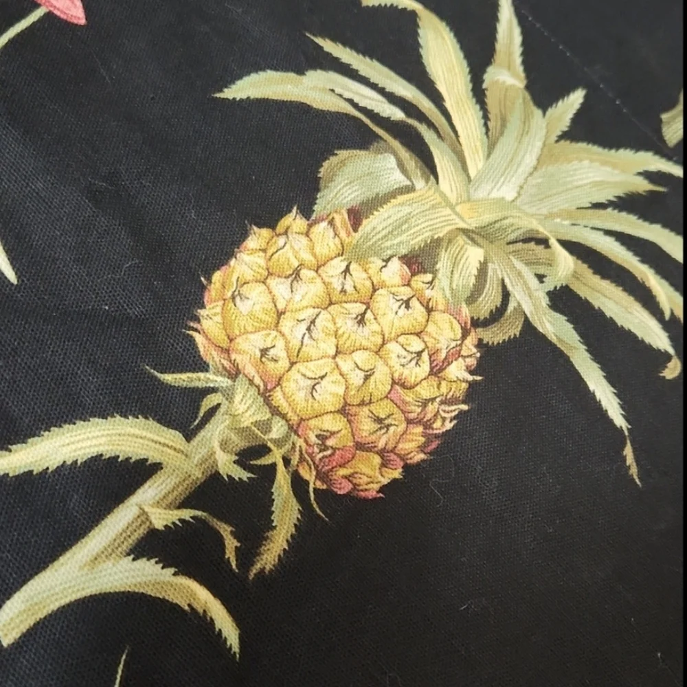 Waverly Tropical Floral and Pineapple Black & Pink Set Of Window Valances